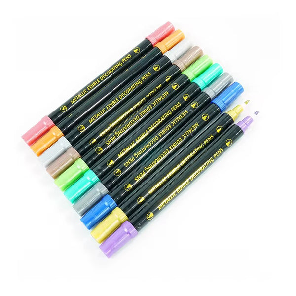 Bee’s Double Ended Metallic Ink Edible Markers - FDA Approved - 10 pack Assorted Colors