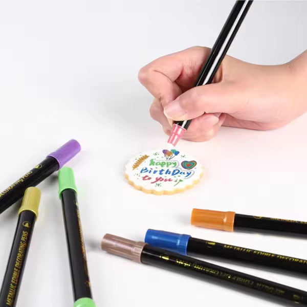 Bee’s Double Ended Metallic Ink Edible Markers - FDA Approved - 10 pack Assorted Colors